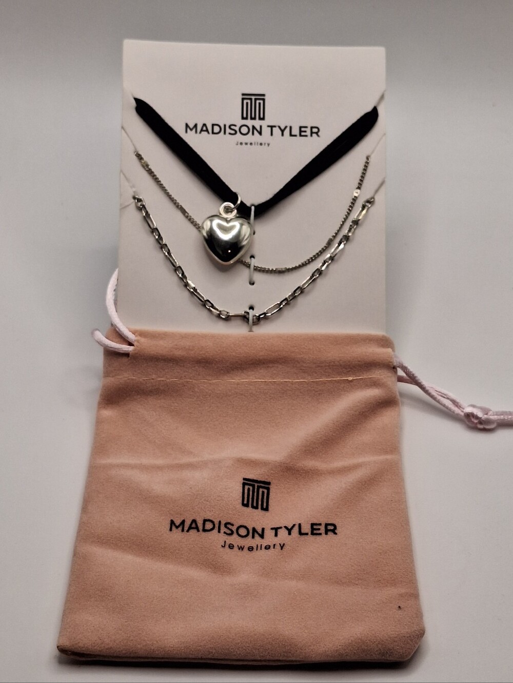Madison Tyler Layered Heart Choker Necklace Set Silver Tone NWT